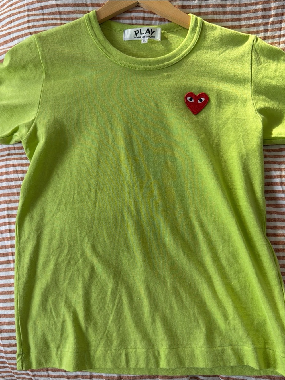 Comme des Garcons Kids Lime Green Tee with Red Heart Patch